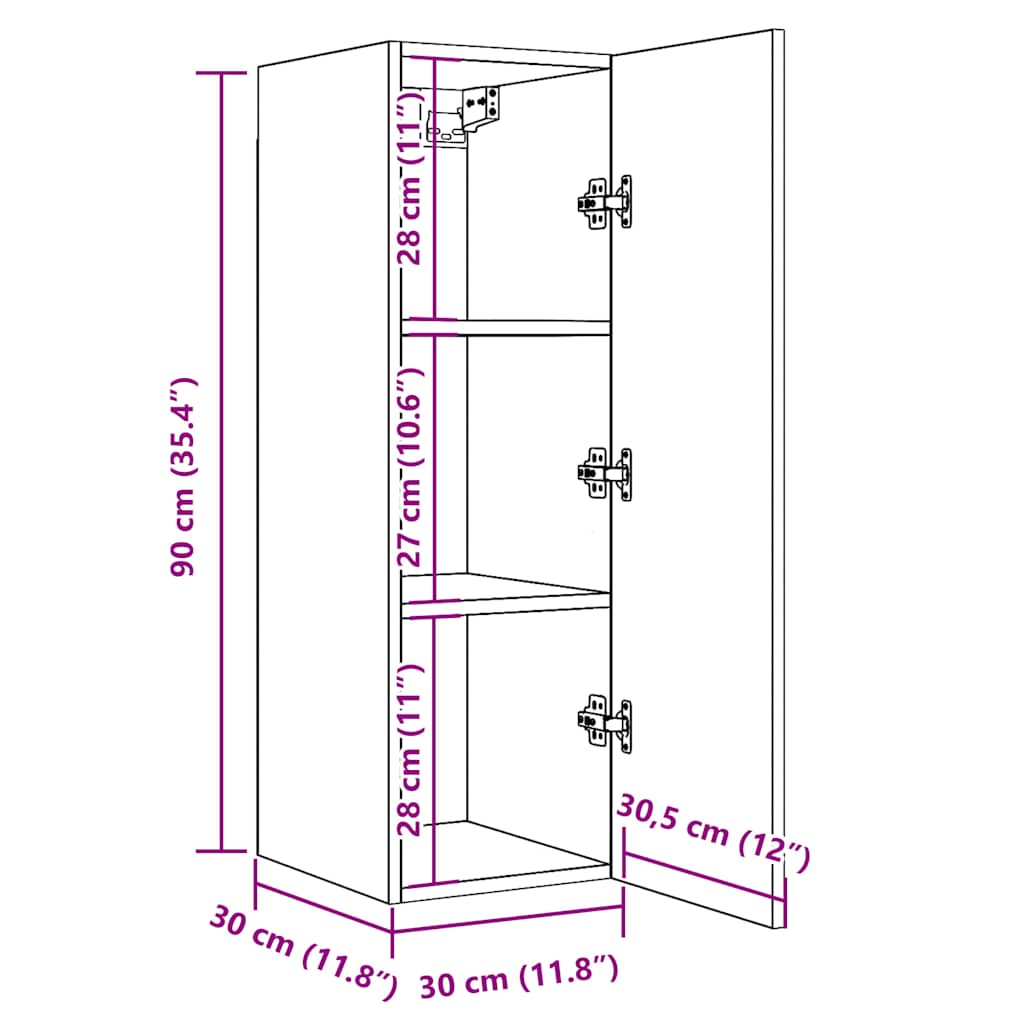 ντουλάπι τηλεόρασης vidaXL Παλιό ξύλο 30,5x30x90 cm Ξύλινη κατασκευή
