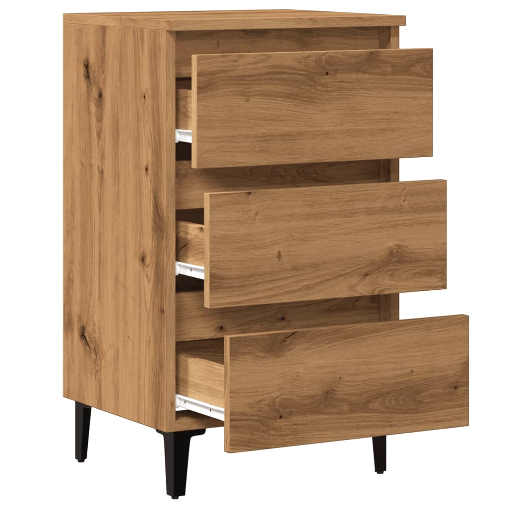 vidaXL Ντουλάπι κρεβατιού με μεταλλικά πόδια Artisan Oak 40x35x69 cm