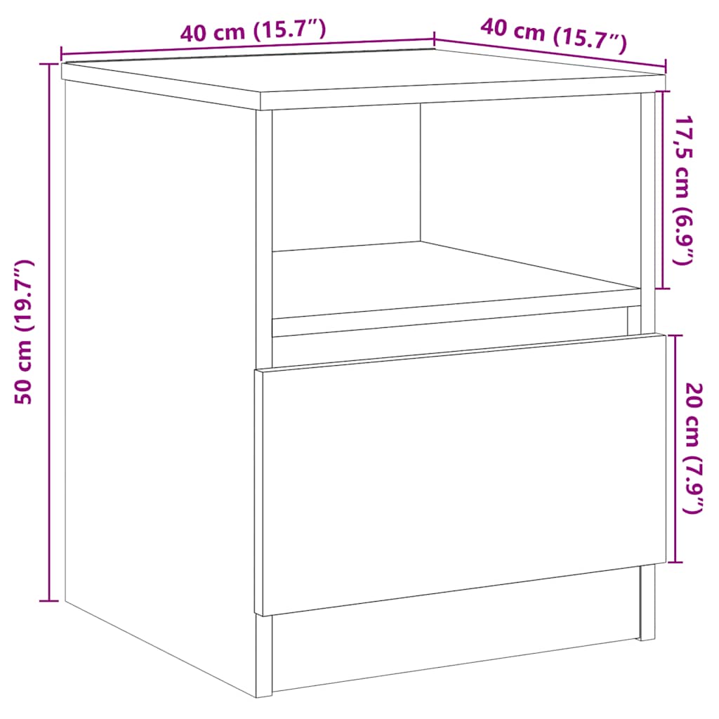 vidaXL ντουλάπι κομοδίνου Παλιό ξύλο 40x40x50 cm Κατασκευασμένο ξύλο