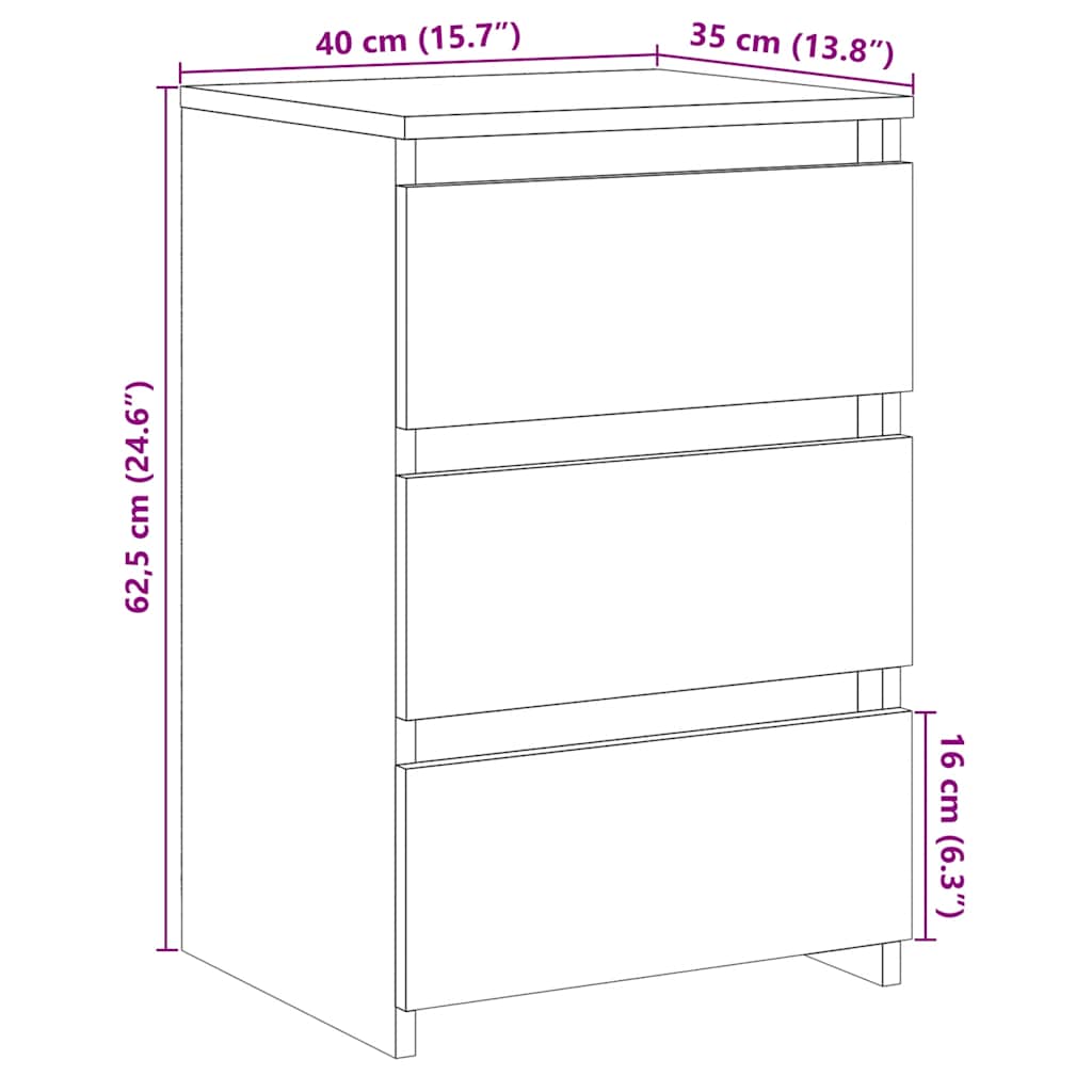 vidaXL Κομοδίνα 2 τεμ.Αρτισιανή Δρυς 40x35x62,5 εκ. Επεξ. Ξύλο