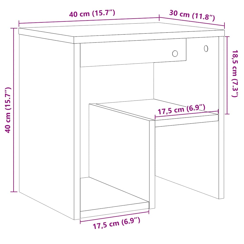 vidaXL Κομοδίνο Όψη Παλαιού Ξύλου 40 x 30 x 40 εκ. από Επεξ. Ξύλο