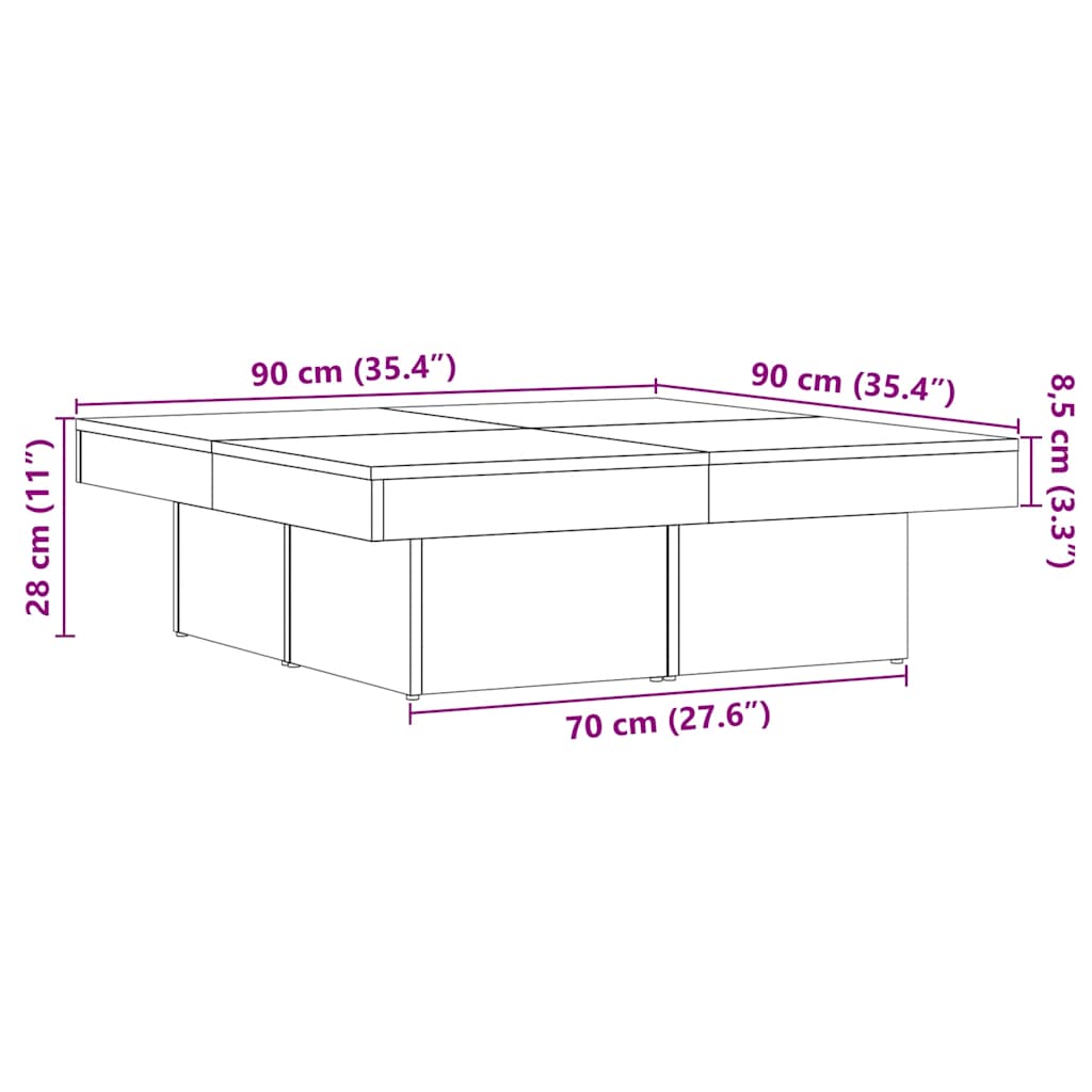 vidaXL Τραπεζάκι Σαλονιού Τεχνίτης Δρυς 90x90x28 εκ Επεξεργασμένο Ξύλο