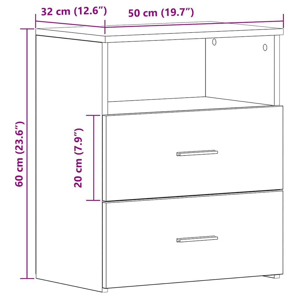 vidaXL Κομοδίνο Αρτισιανή Δρυς 50x32x60 εκ. από Επεξεργασμένο Ξύλο