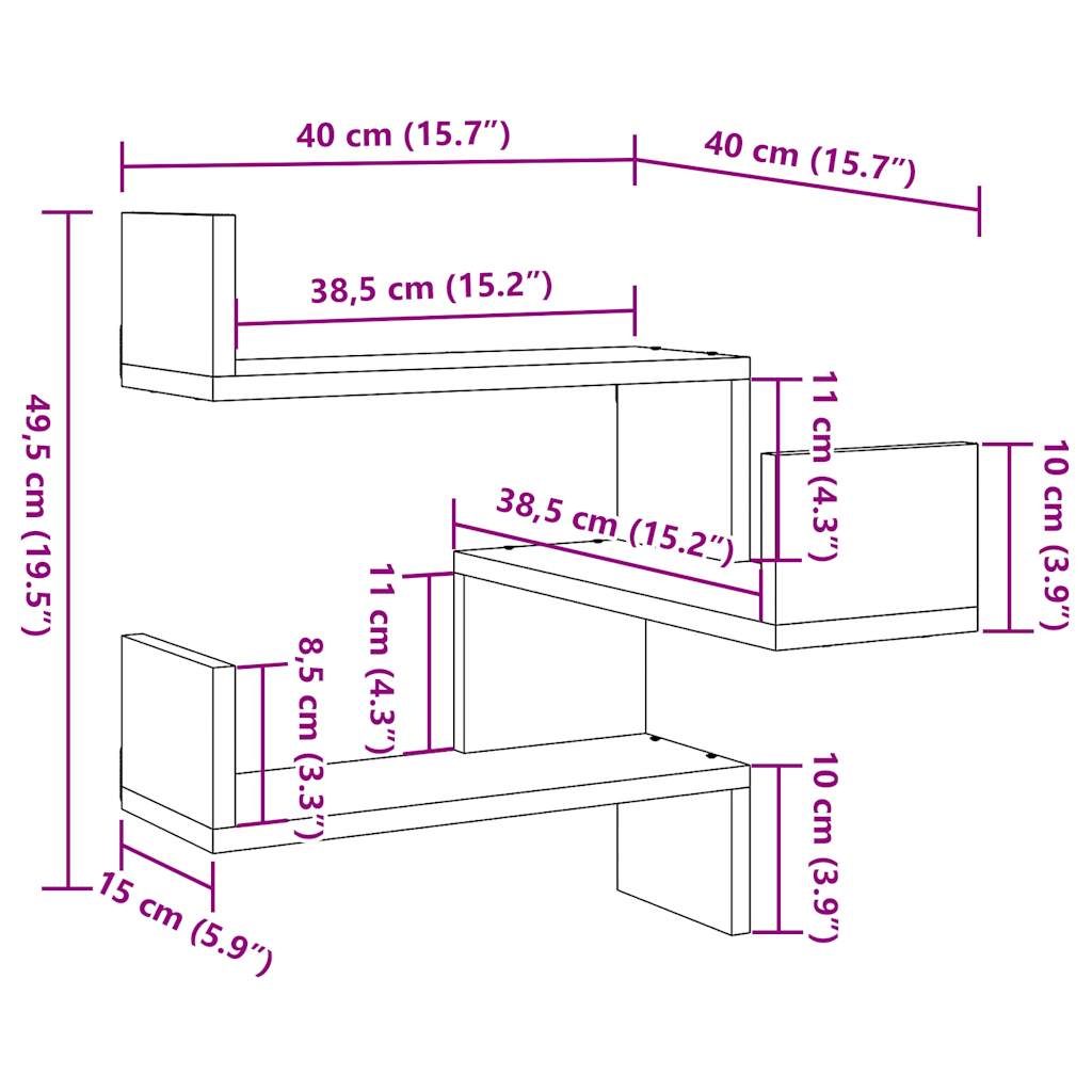 vidaXL Γωνιακό ράφι τοίχου Δρυς τεχνίτης 40x40x49,5 cm