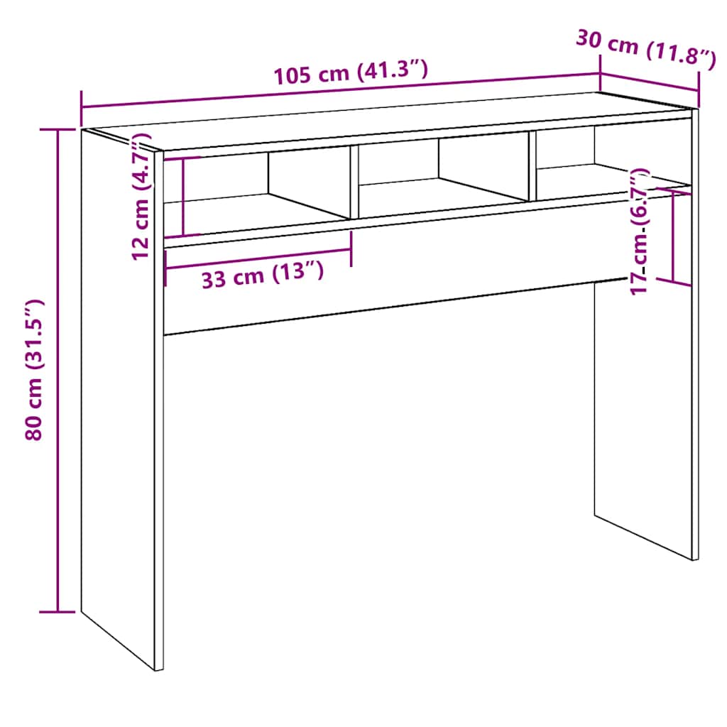 vidaXL Τραπέζι Κονσόλα Παλιό ξύλο 105 x 30 x 80 εκ. από Μοριοσανίδα