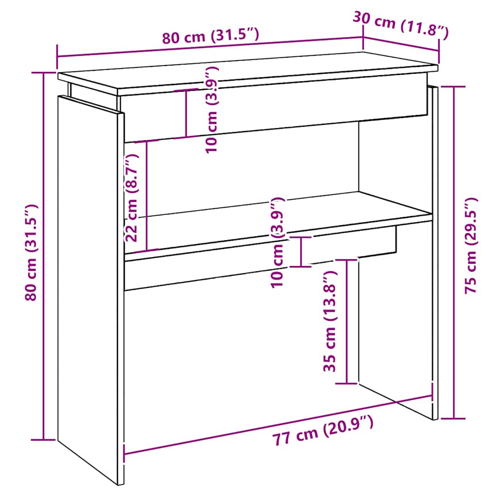 vidaXL Τραπέζι Κονσόλα Αρτισιανή Δρυς 80x30x80 εκ Επεξεργασμένο Ξύλο