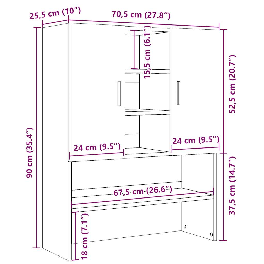 vidaXL Ντουλάπι Πλυντηρίου τεχνίτης Δρυς 70,5 x 25,5 x 90 εκ.