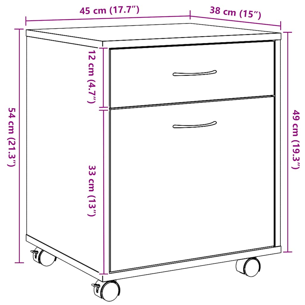 vidaXL Τροχήλατο ντουλάπι Artisan Oak 45x38x54 cm Κατασκευασμένο ξύλο
