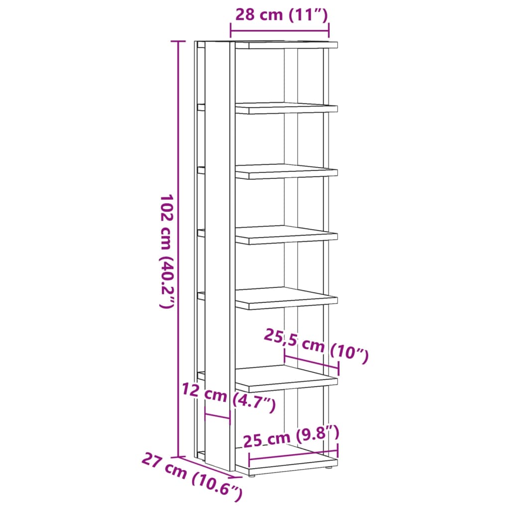 vidaXL Παπουτσοθήκη Χρώμα Αρτισιανή Δρυς 28x27x102 εκ. Επεξ. Ξύλο
