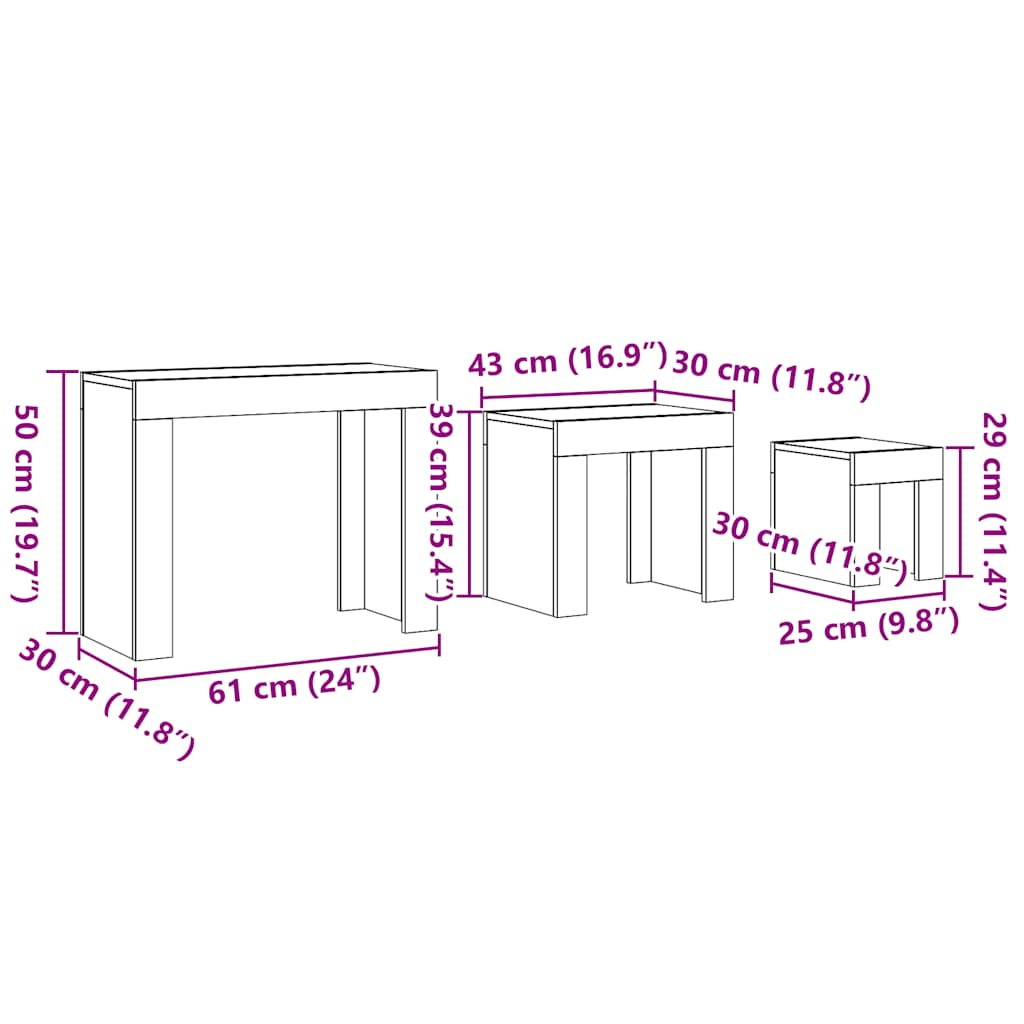 vidaXL Τραπεζάκια Ζιγκόν 3 τεμ. Αρτισιανή Δρυς από Επεξεργασμένο Ξύλο