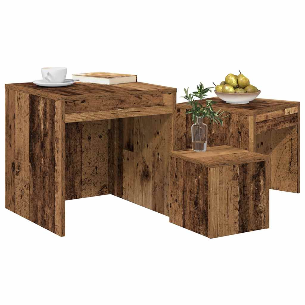 vidaXL Τραπεζάκια Ζιγκόν 3 τεμ. Παλαιό Ξύλο από Επεξεργασμένο Ξύλο