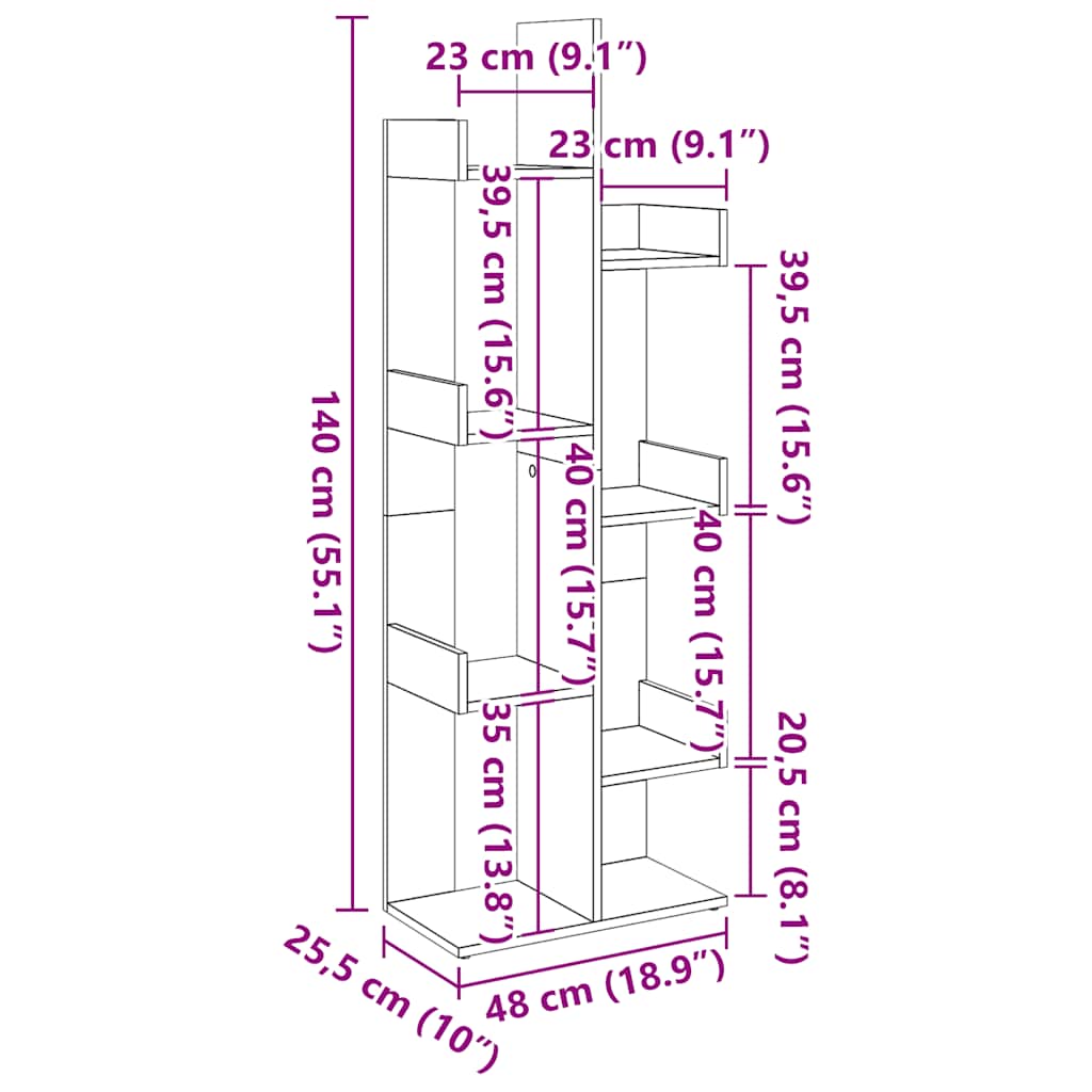 vidaXL Βιβλιοθήκη Παλιό Ξύλο 48 x 25,5 x 140 εκ. από Μοριοσανίδα