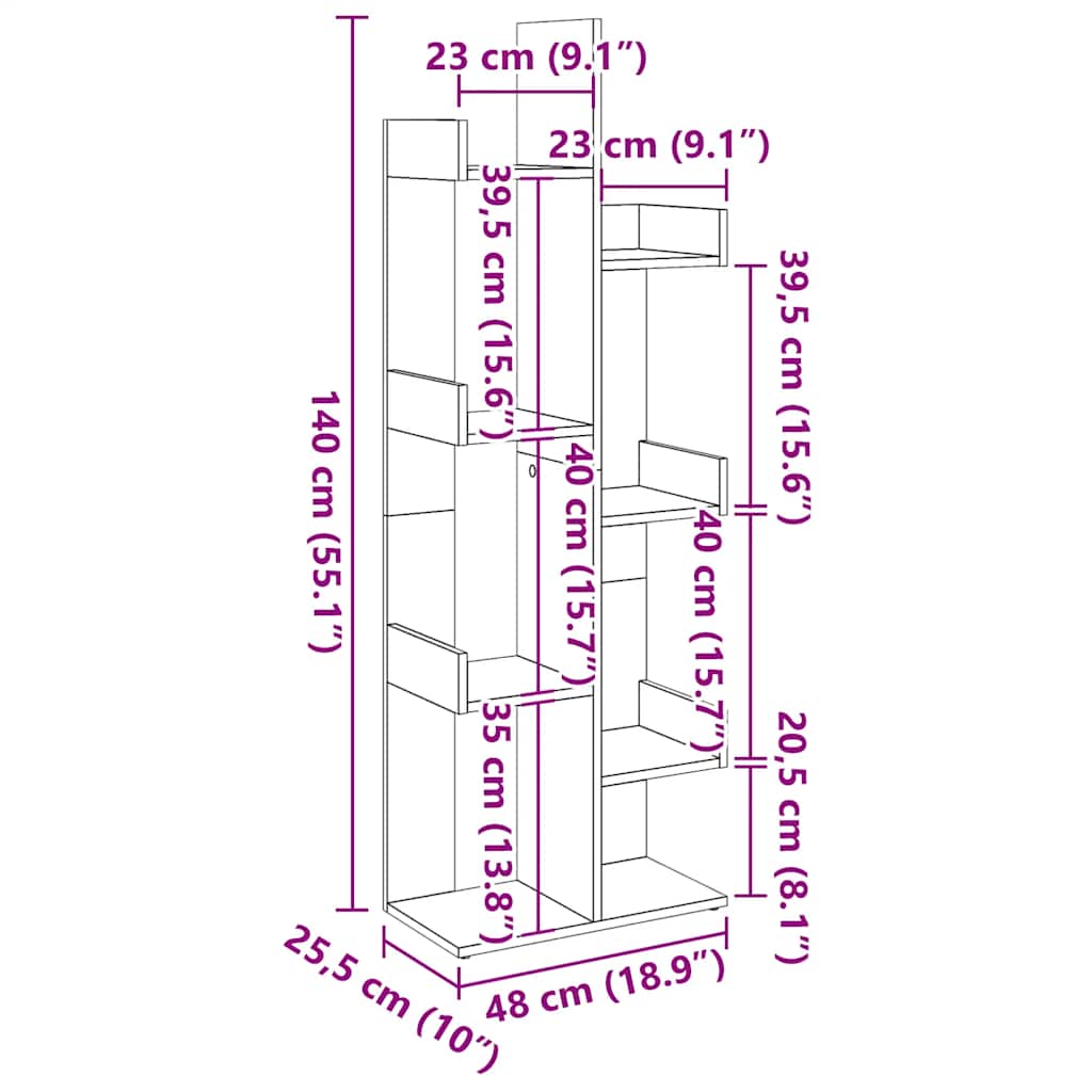 vidaXL Βιβλιοθήκη Αρτισιανή Δρυς 48x25,5x140 εκ. Επεξεργ. Ξύλο