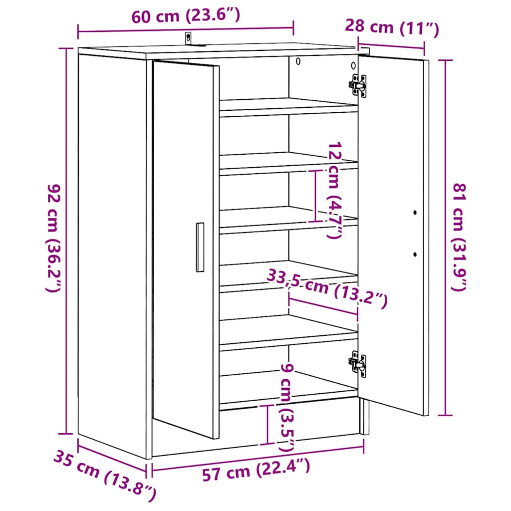 vidaXL Παπουτσοθήκη Όψη Παλαιού Ξύλου 60x35x92 εκ. Επεξεργασμένο Ξύλο