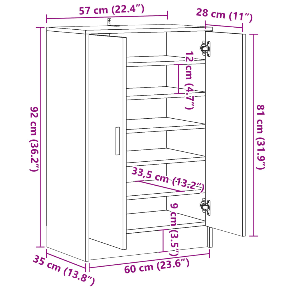 vidaXL Παπουτσοθήκη Αρτισιανή Δρυς 60x35x92 εκ. Επεξεργασμένο Ξύλο