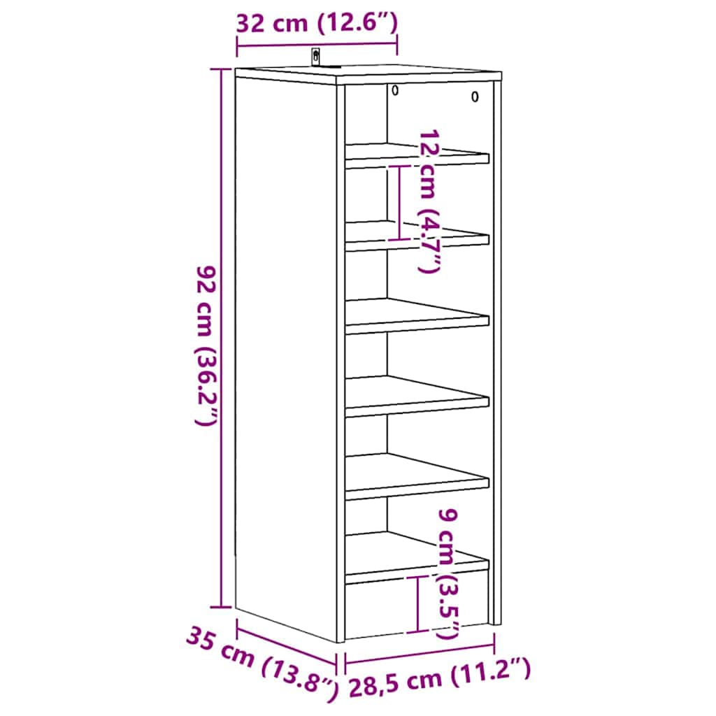 vidaXL Ντουλάπα Παπουτσιών 32 x 35 x 92 εκ Παλαιωμένο ξύλο 6 ράφια