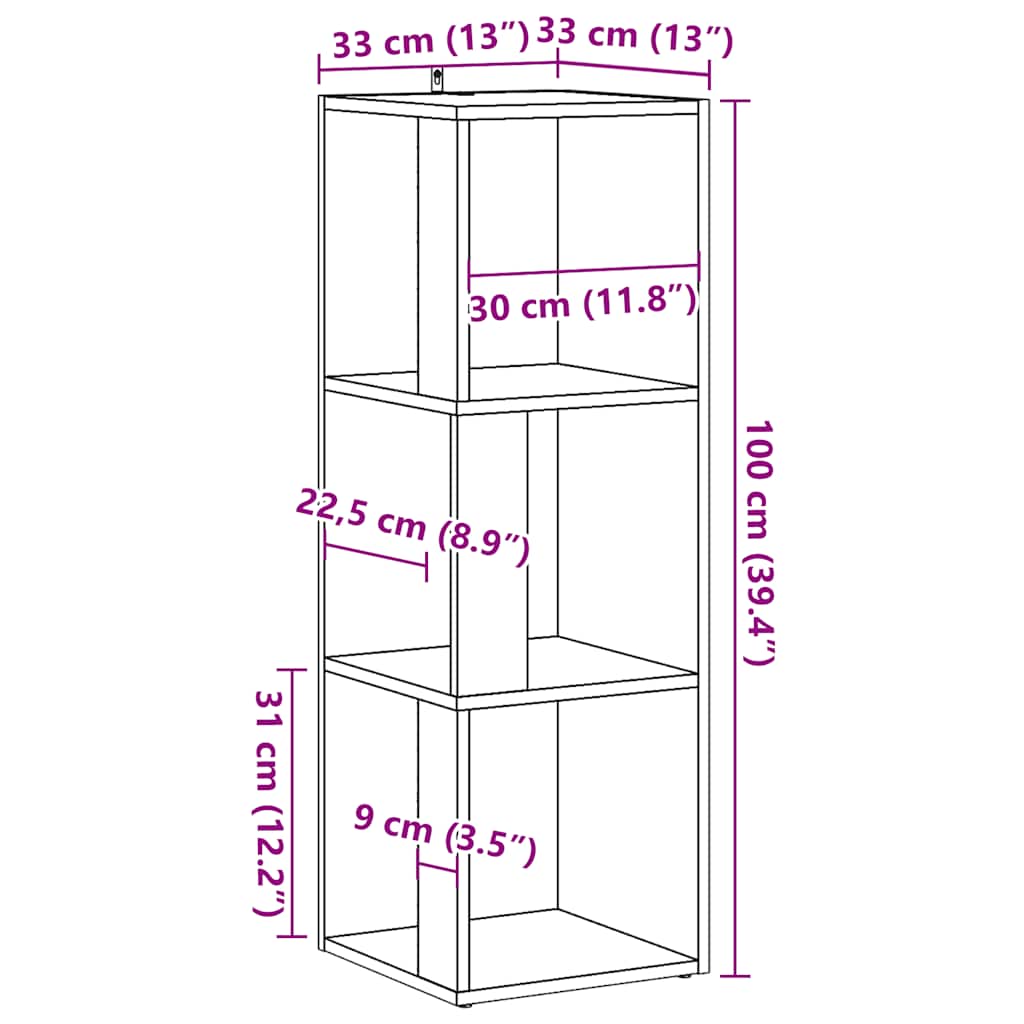 vidaXL Γωνιακό ντουλάπι παλιό ξύλο 33x33x100 cm Ξύλο μηχανής