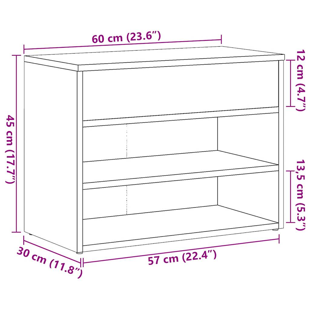 vidaXL Παπουτσοθήκη Παλιό Ξύλο 60 x 30 x 45 εκ. από Μοριοσανίδα