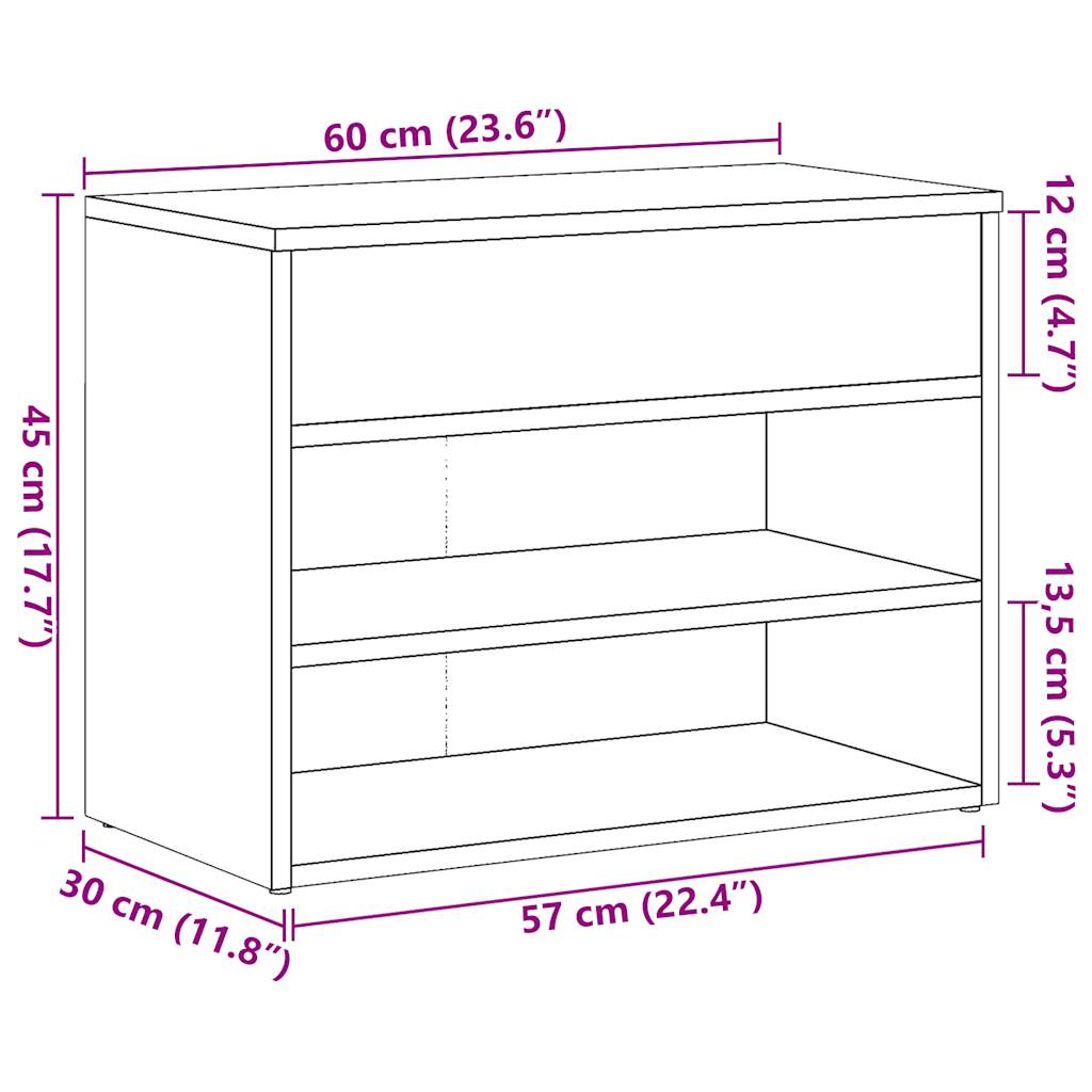 vidaXL Πάγκος Παπουτσιών τεχνίτης Δρυς 60x30x45 εκ. Επεξεργασμένο Ξύλο
