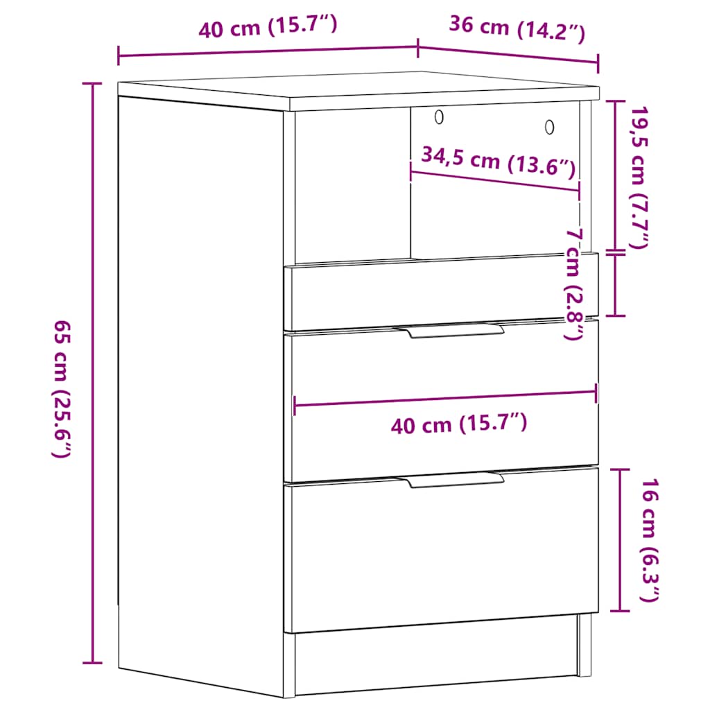 vidaXL Κομοδίνο Όψη Παλαιού Ξύλου 40x36x65 εκ. από Επεξ. Ξύλο