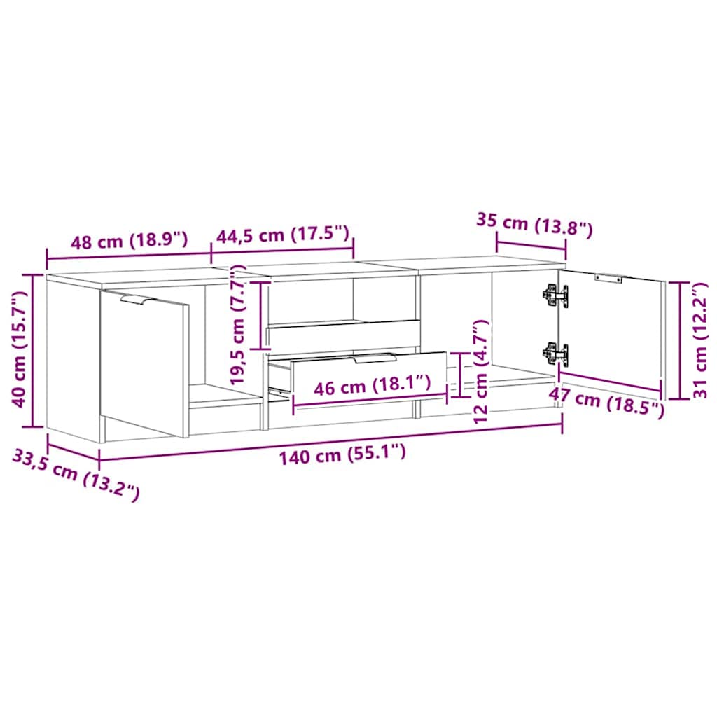 vidaXL Έπιπλο Τηλεόρασης Χειροποίητο Δρυς 140x35x40 εκ. από Τεχνητό Ξύλο
