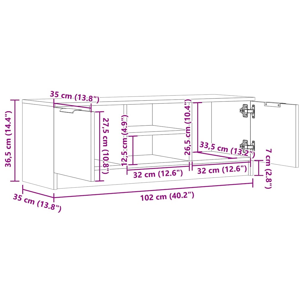 vidaXL Έπιπλο Τηλεόρασης Όψη Παλαιού Ξύλου 102x35x36,5 εκ. Επεξ. Ξύλο