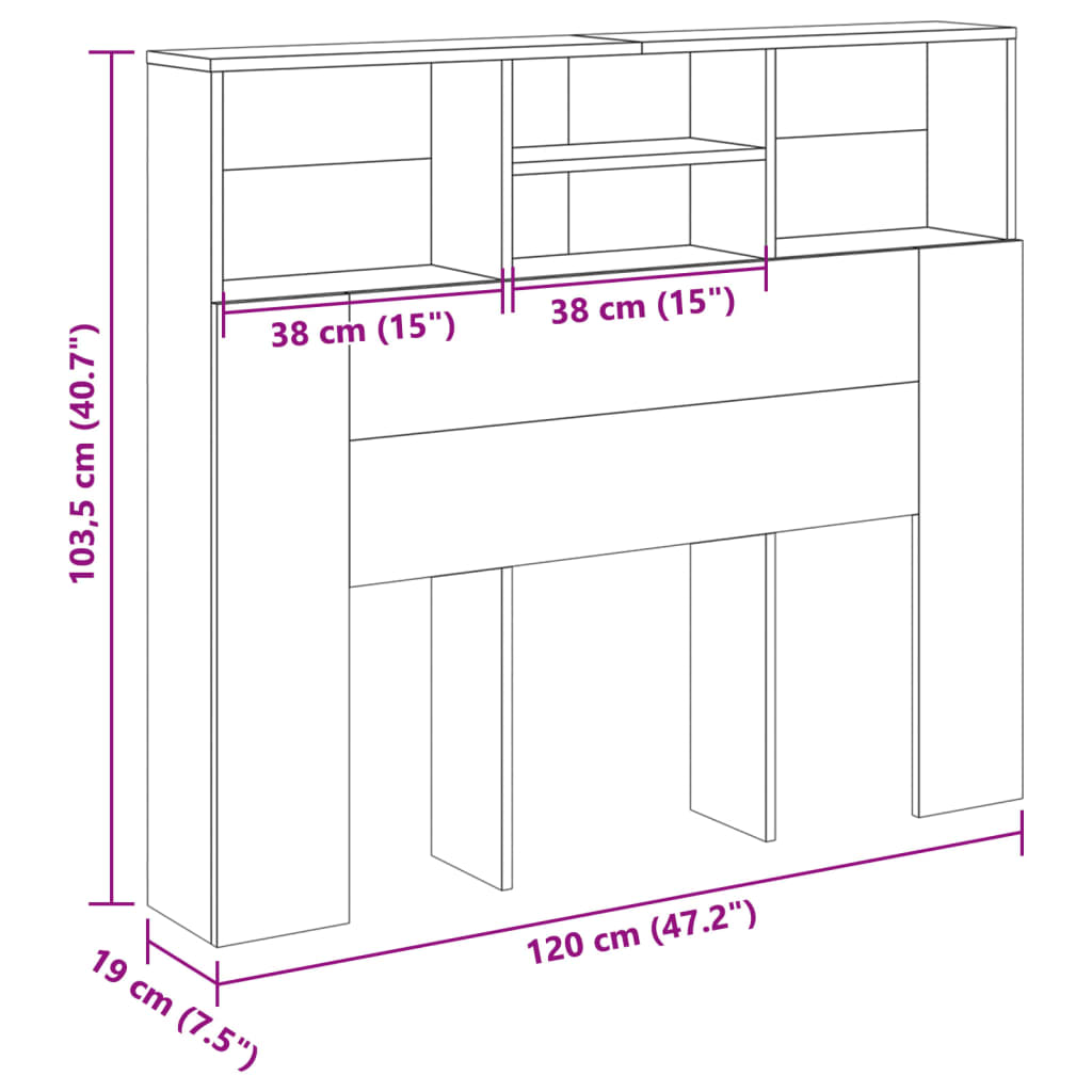 vidaXL Κεφαλάρι Με Αποθηκευτικό Χώρο 120x19x103,5 εκ. Επεξ. Ξύλο