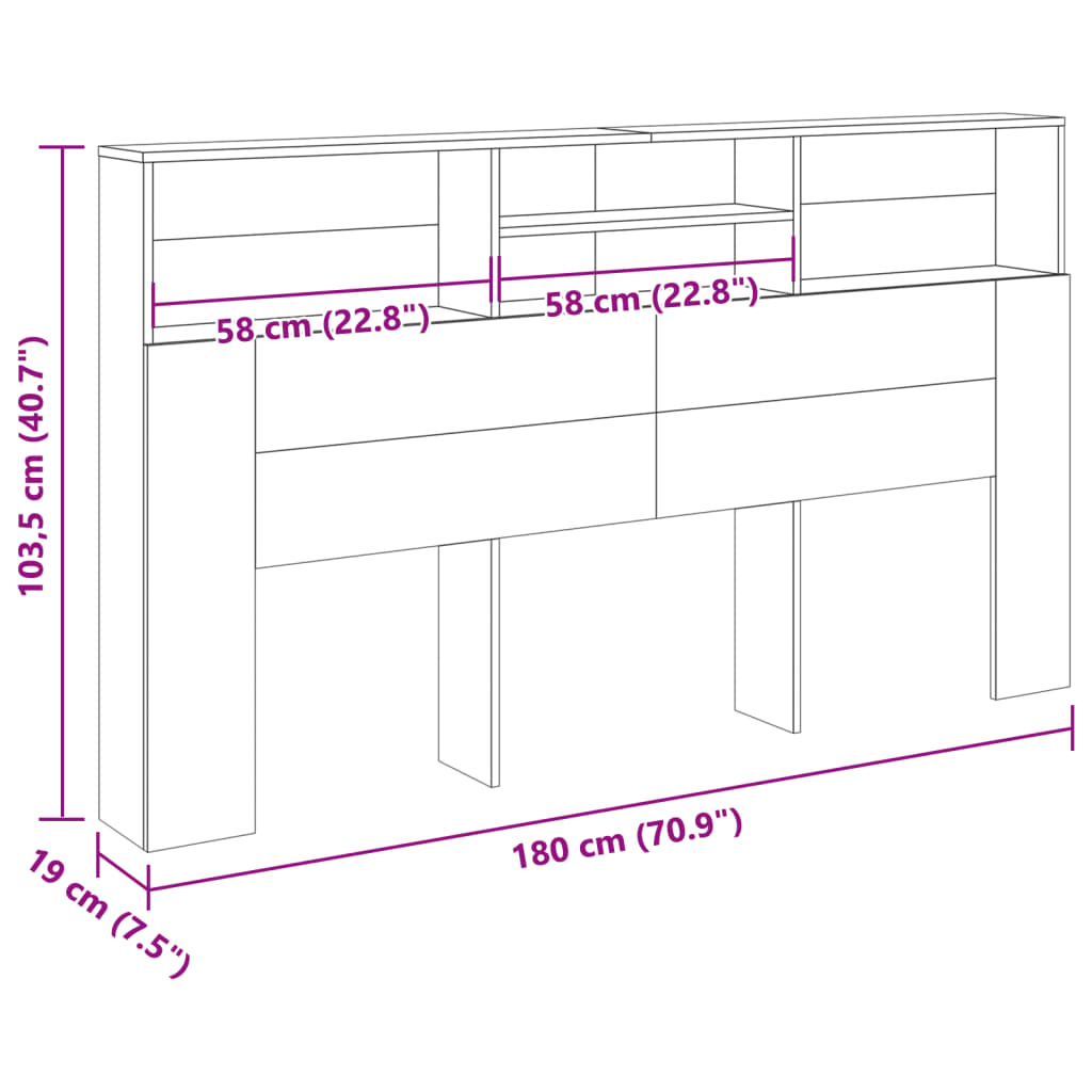 vidaXL Ντουλάπι κεφαλάρι Παλιό ξύλο 180x19x103,5 cm Ξύλο μηχανής