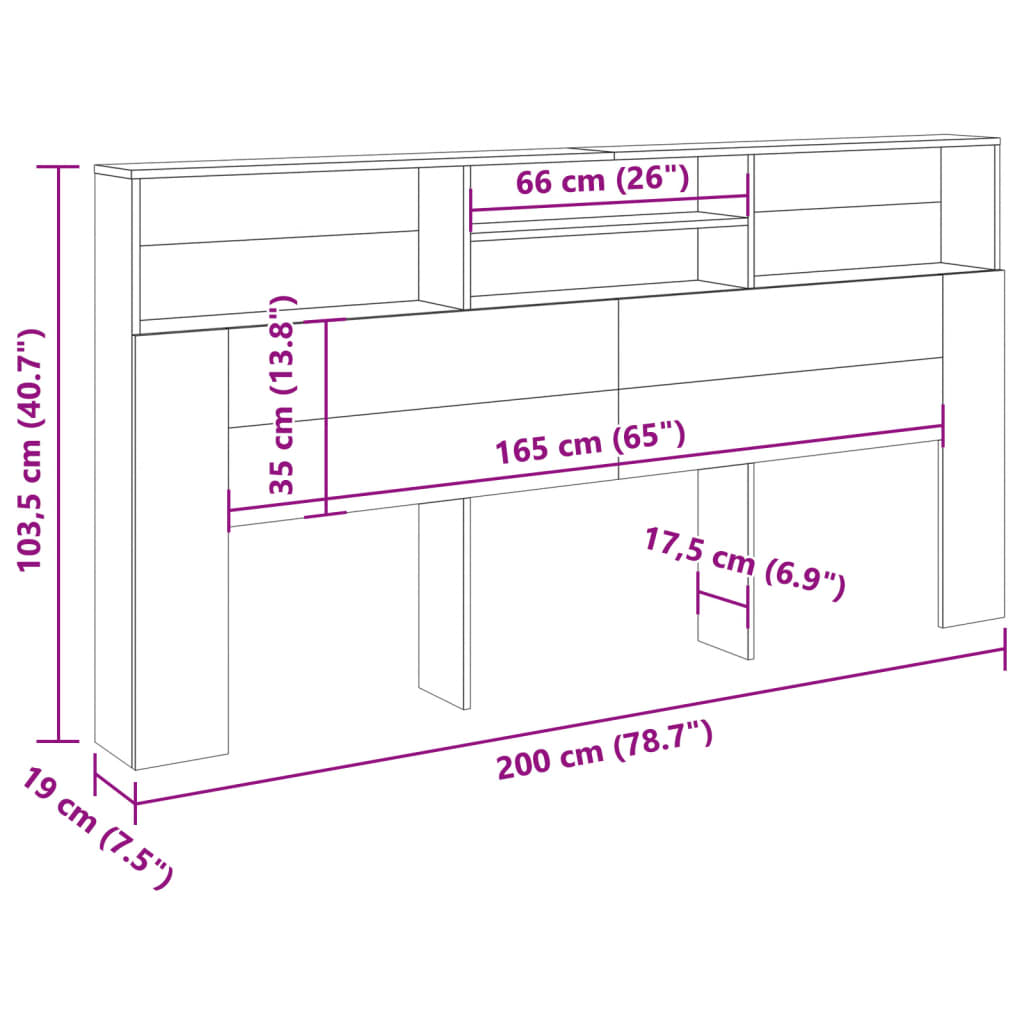 vidaXL Κεφαλάρι Με Αποθηκευτικό Χώρο 200x19x103,5 εκ. Επεξ. Ξύλο