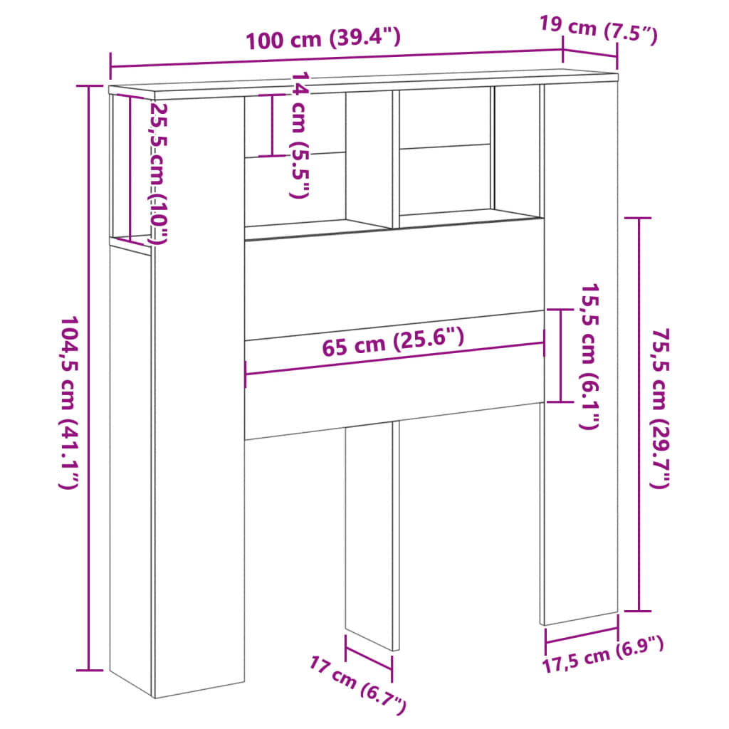 vidaXL Κεφαλάρι Με Αποθηκευτικό Χώρο 100x19x104,5 εκ. Επεξ. Ξύλο
