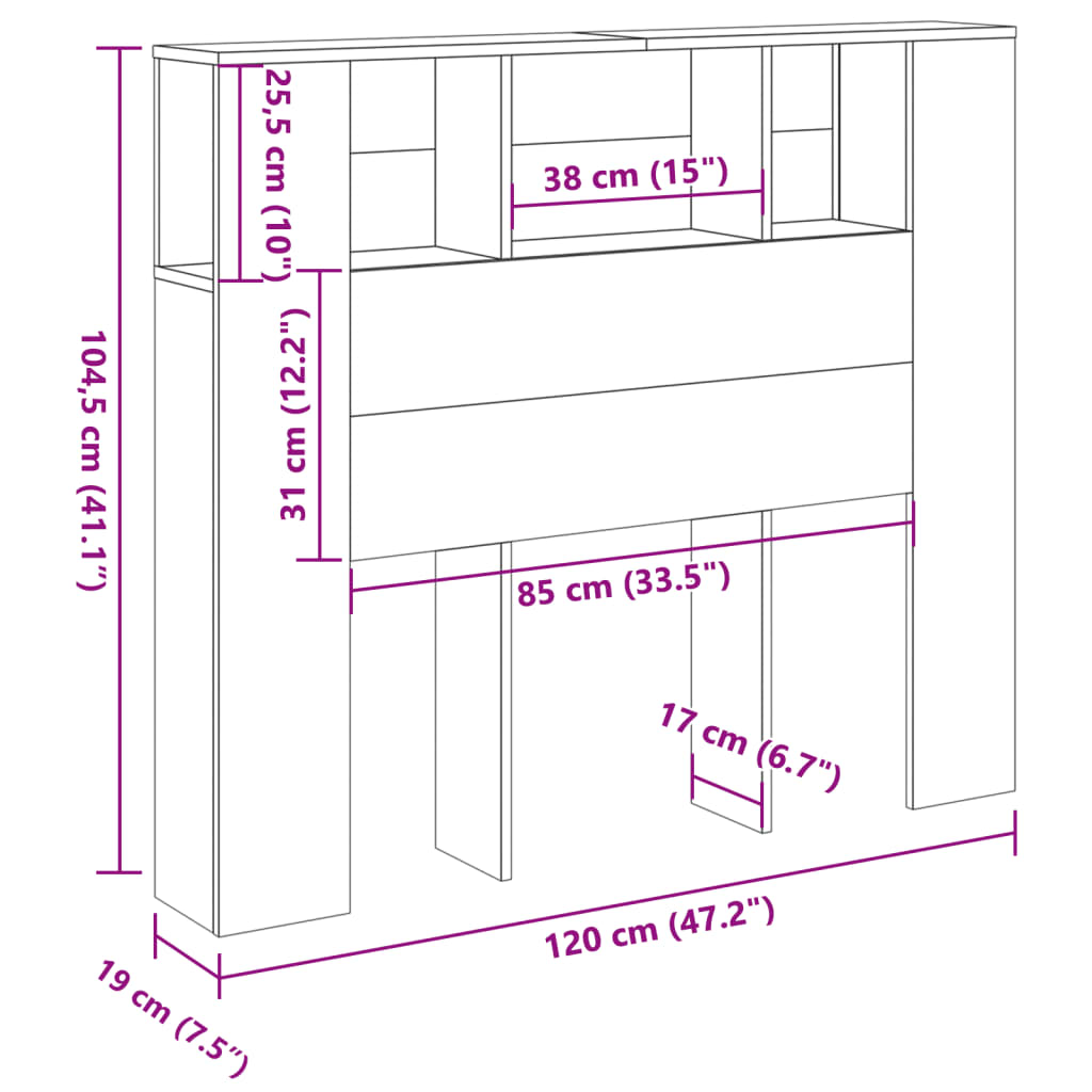 vidaXL Κεφαλάρι Με Αποθηκευτικό Χώρο 120x19x104,5 εκ. Επεξ. Ξύλο