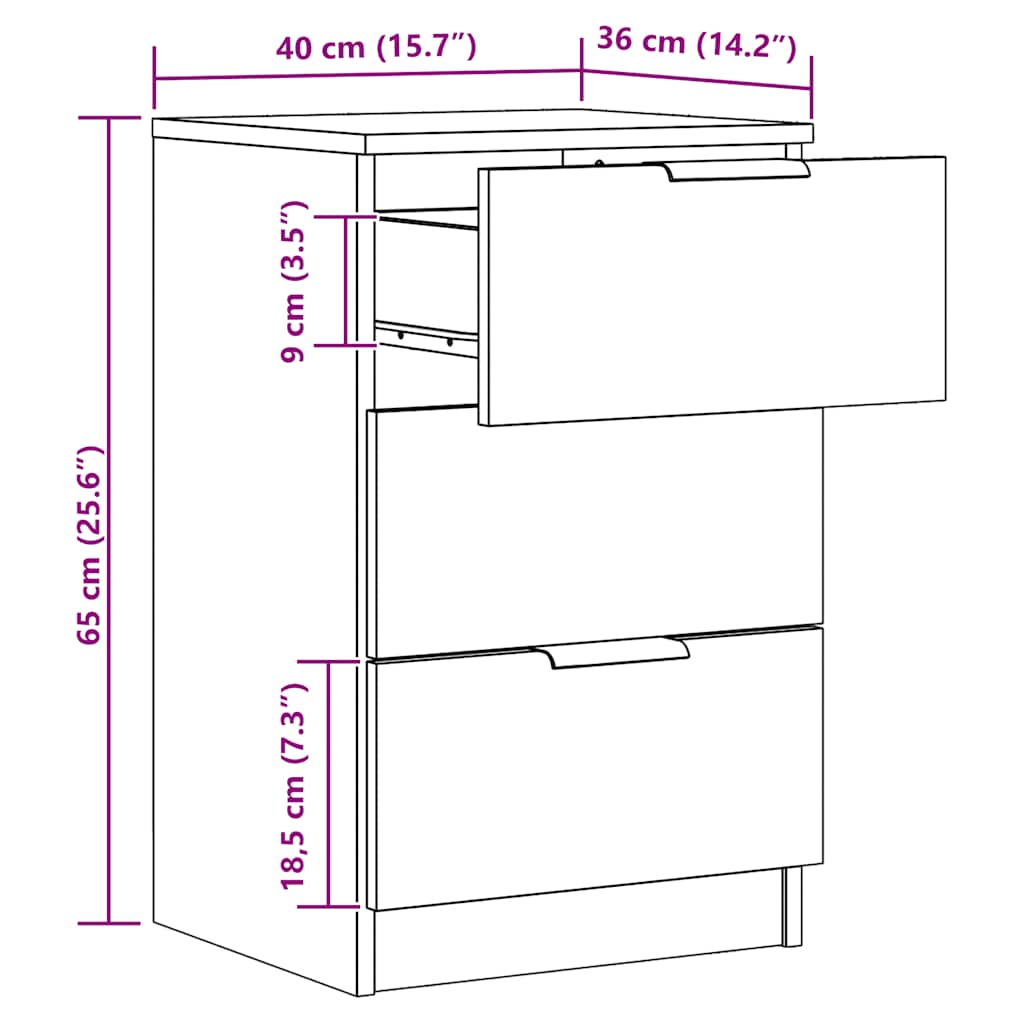 vidaXL Κομοδίνα 2 τεμ.Αρτισιανή Δρυς 40x36x65 εκ. Επεξ. Ξύλο