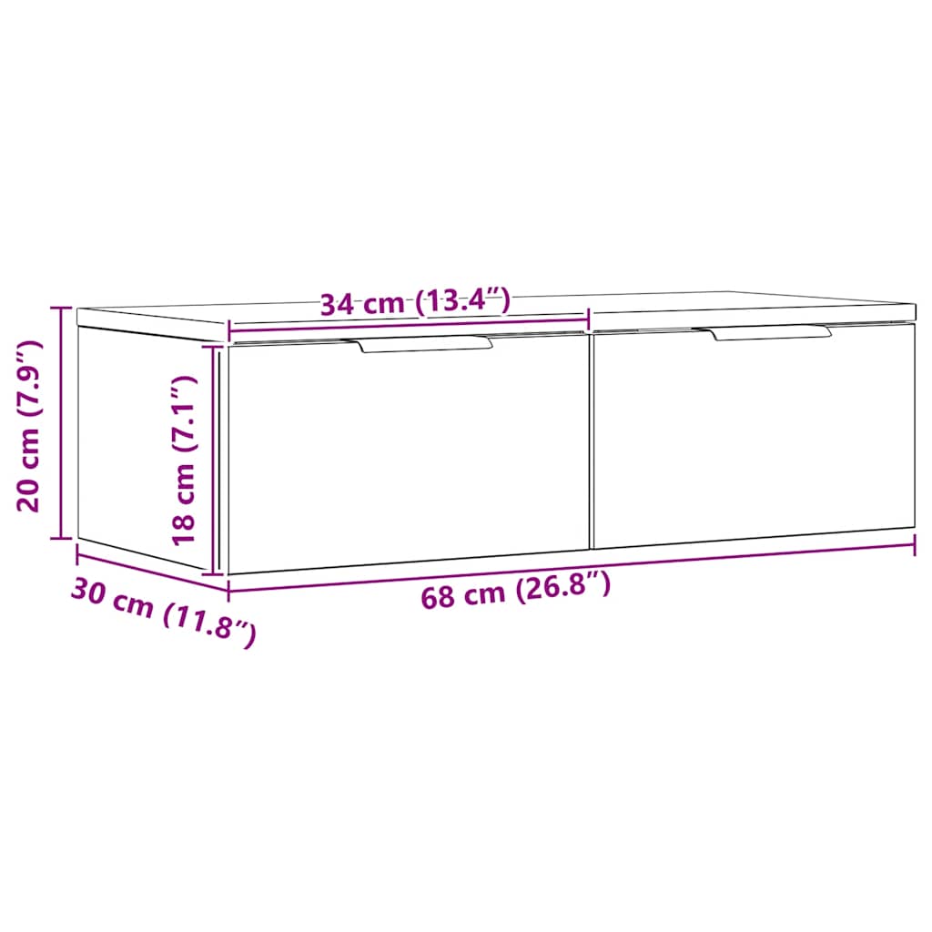 vidaXL Ντουλάπι Τοίχου Αρτισιανή Δρυς 68x30x20 εκ. Επεξεργασμένο Ξύλο