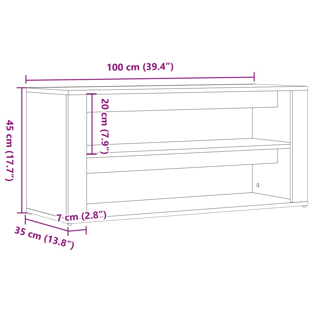 vidaXL Πάγκος Παπουτσιών Artisan Δρυς 100x35x45 εκ. Επεξεργασμένο Ξύλο