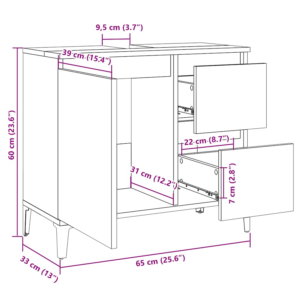 vidaXL Ντουλάπι Νιπτήρα Αρτισιανή Δρυς 65x33x60 εκ. Επεξ. Ξύλο