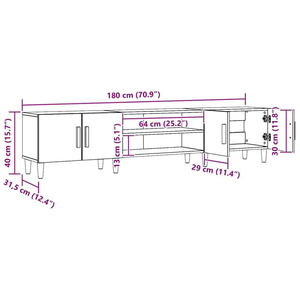vidaXL Έπιπλο Τηλεόρασης Αρτισιανή Δρυς 180x31,5x40εκ Επεξ. Ξύλο