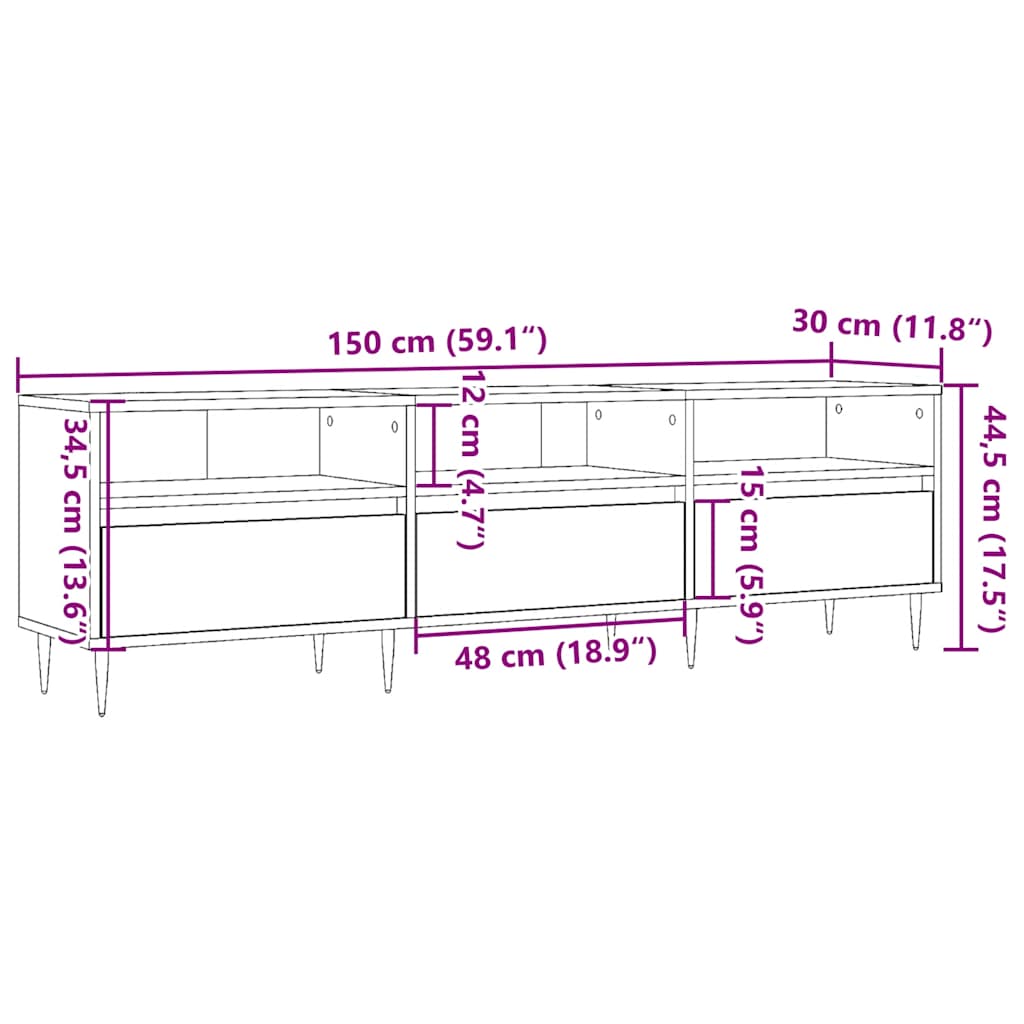 vidaXL Έπιπλο Τηλεόρασης Παλιό Ξύλο 150x30x44,5 εκ. Επεξεργασμένο Ξύλο