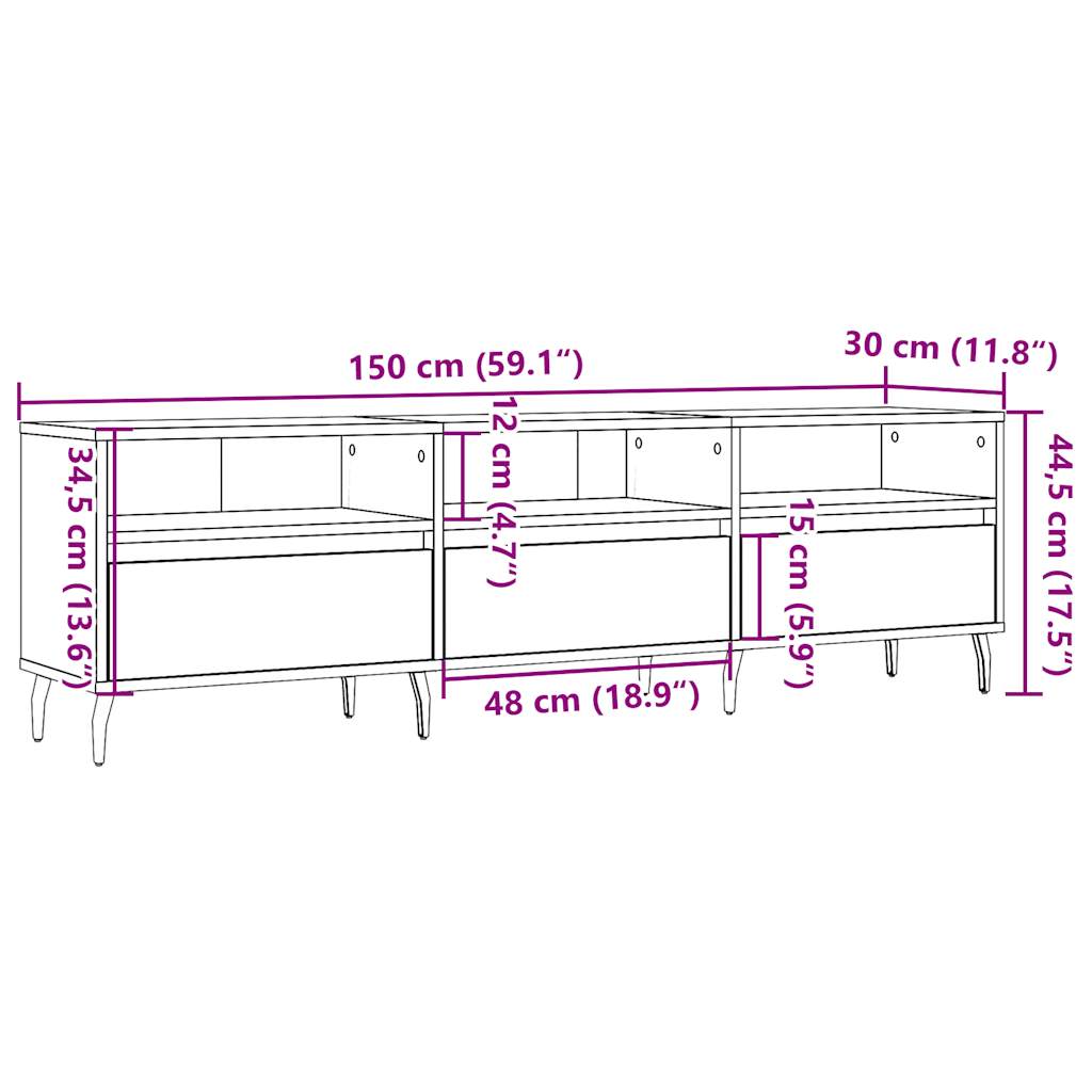 vidaXL Έπιπλο Τηλεόρασης Παλιό Ξύλο 150x30x44,5 εκ. Επεξεργασμένο Ξύλο