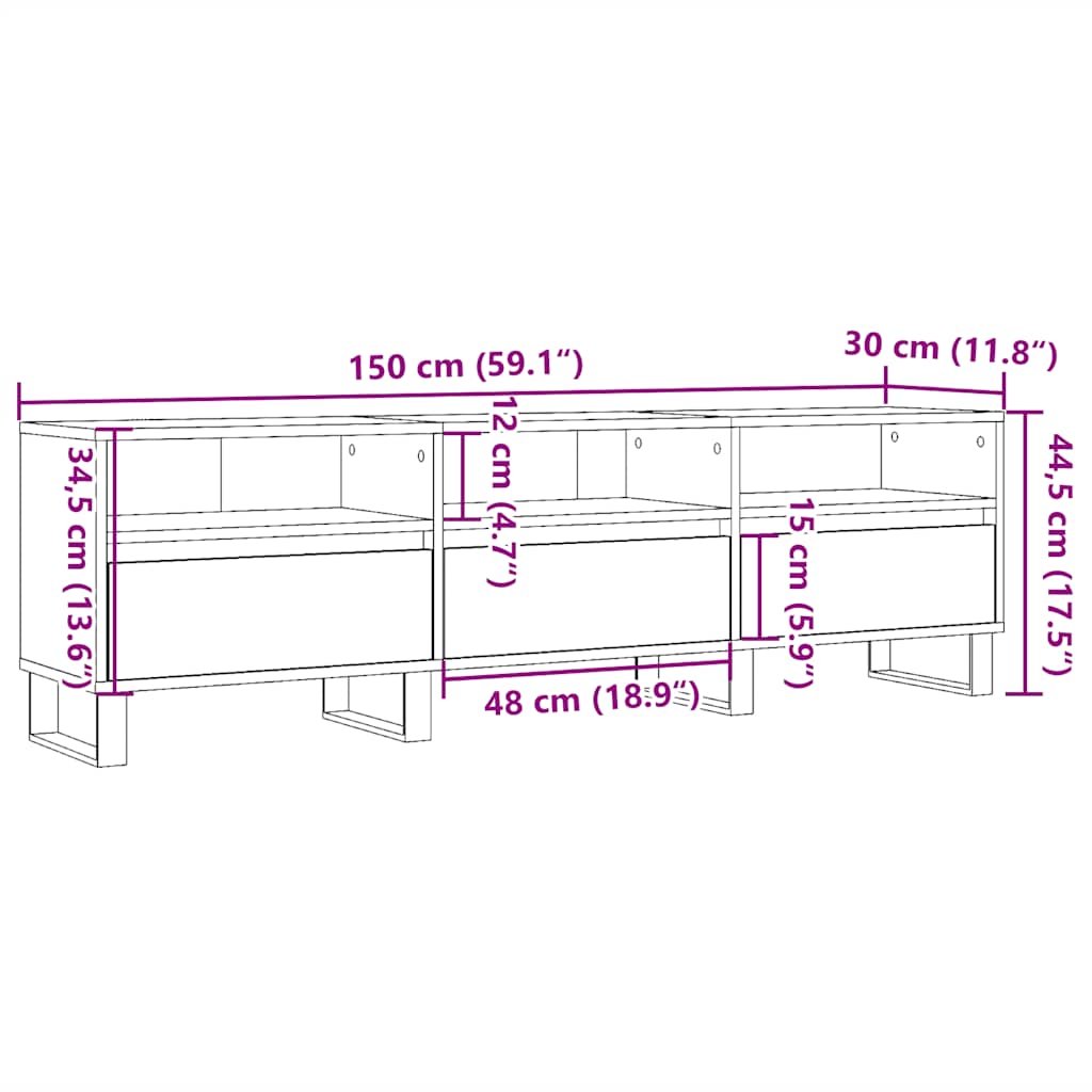 vidaXL Έπιπλο Τηλεόρασης Παλιό Ξύλο 150x30x44,5 εκ. Επεξεργασμένο Ξύλο