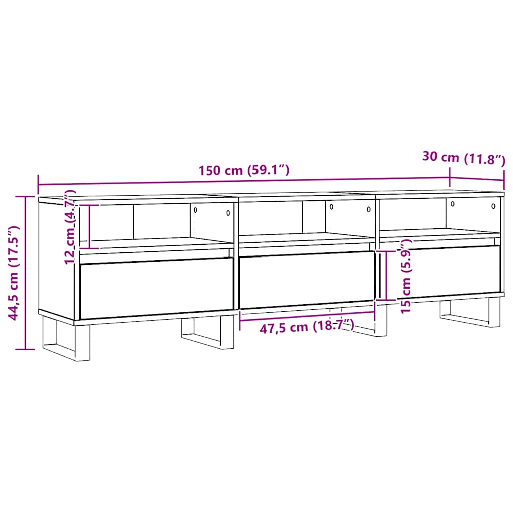 vidaXL Έπιπλο Τηλεόρασης τεχνίτης Δρυς 150x30x44,5 εκ.