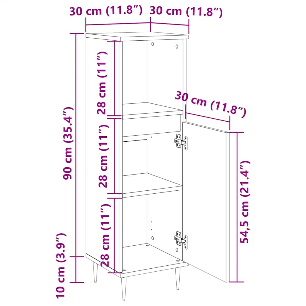 vidaXL Ντουλάπι Μπάνιου Γκρι Σκυροδέματος 30x30x100 εκ. Επεξ. Ξύλο