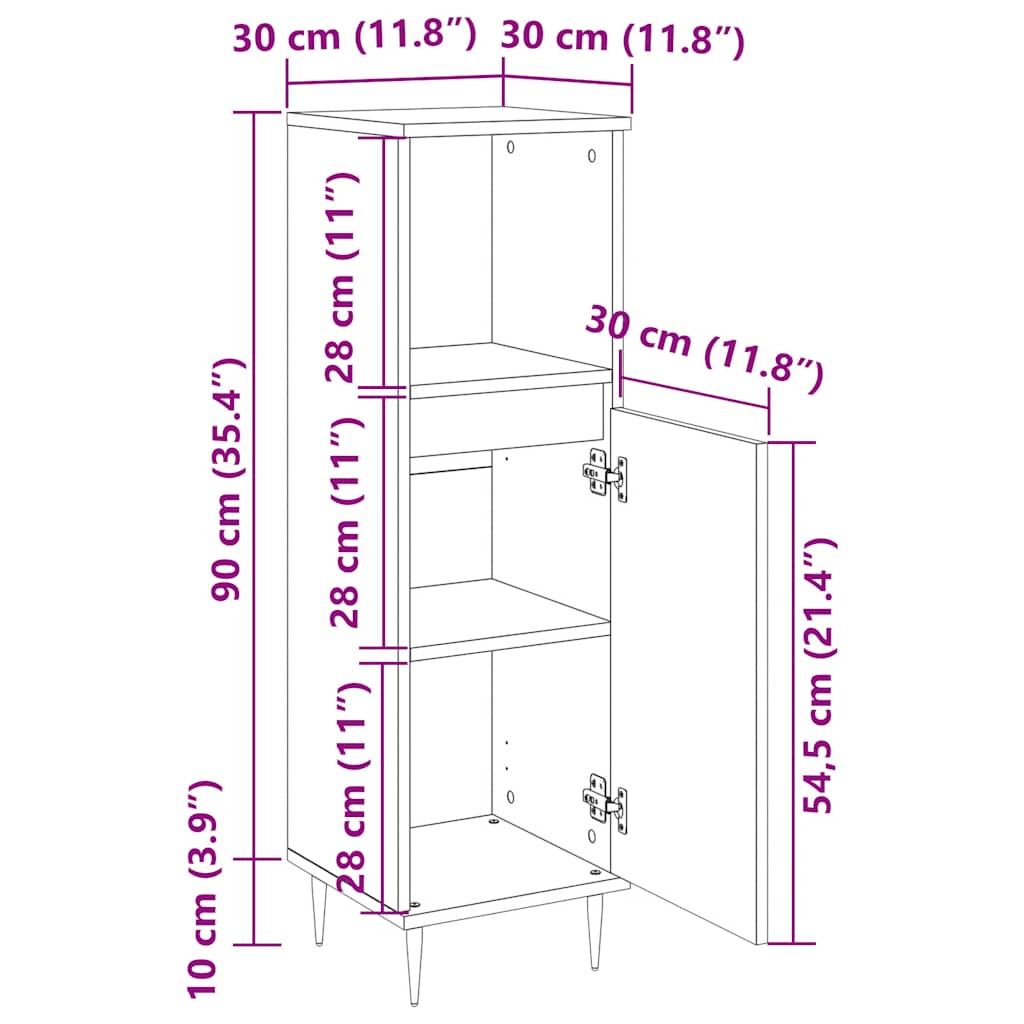 vidaXL Ντουλάπι μπάνιου Δρυς τεχνίτης 30x30x100 cm Κατασκευασμένο ξύλο