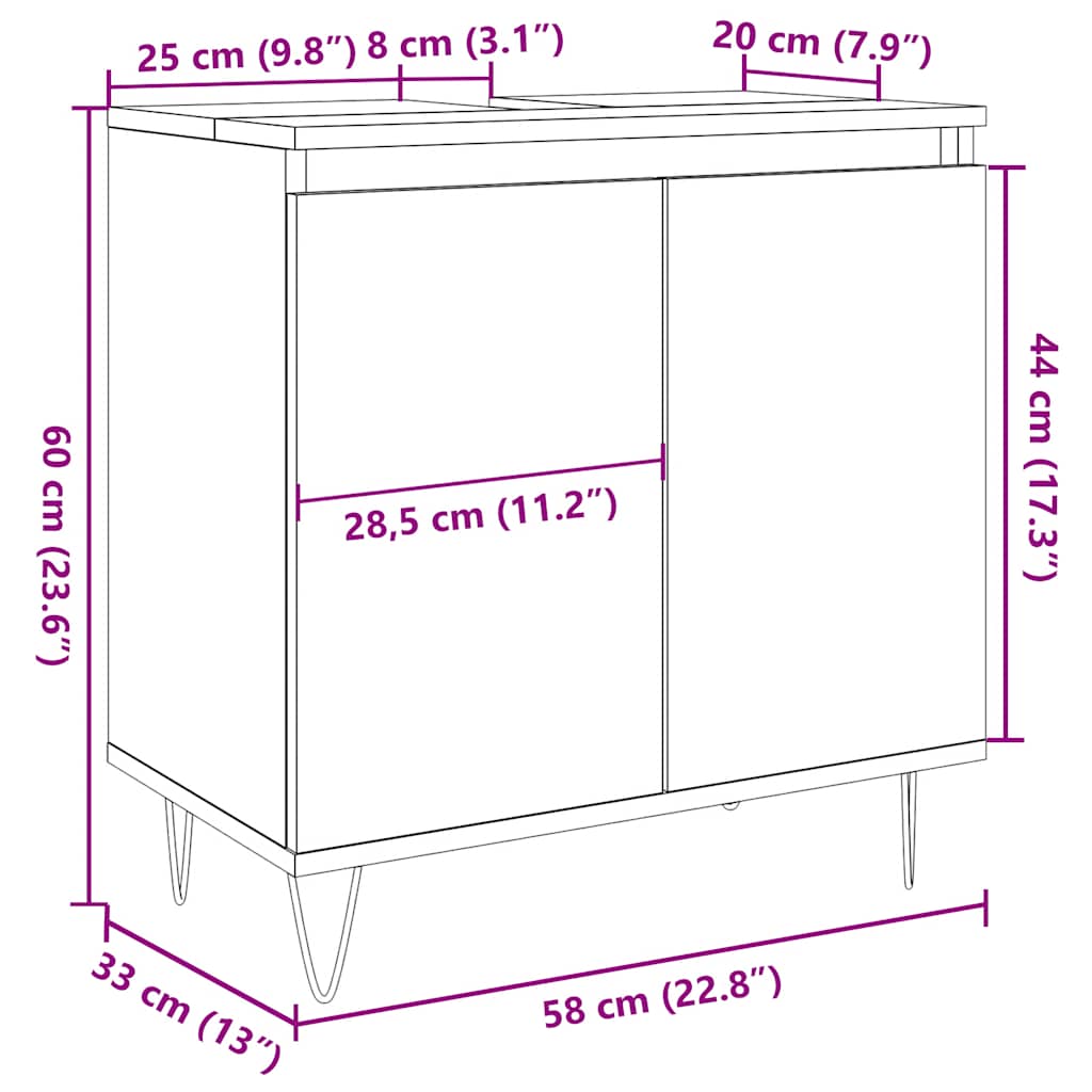 vidaXL Ντουλάπι μπάνιου Παλιό ξύλο 58x33x60 cm Κατασκευασμένο ξύλο