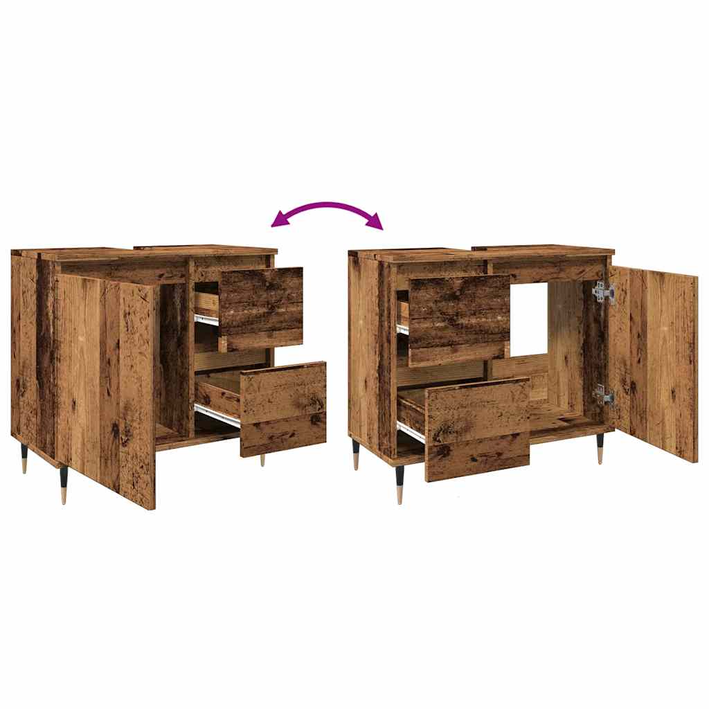 vidaXL Ντουλάπι μπάνιου Παλιό ξύλο 65x33x60 cm Κατασκευασμένο ξύλο