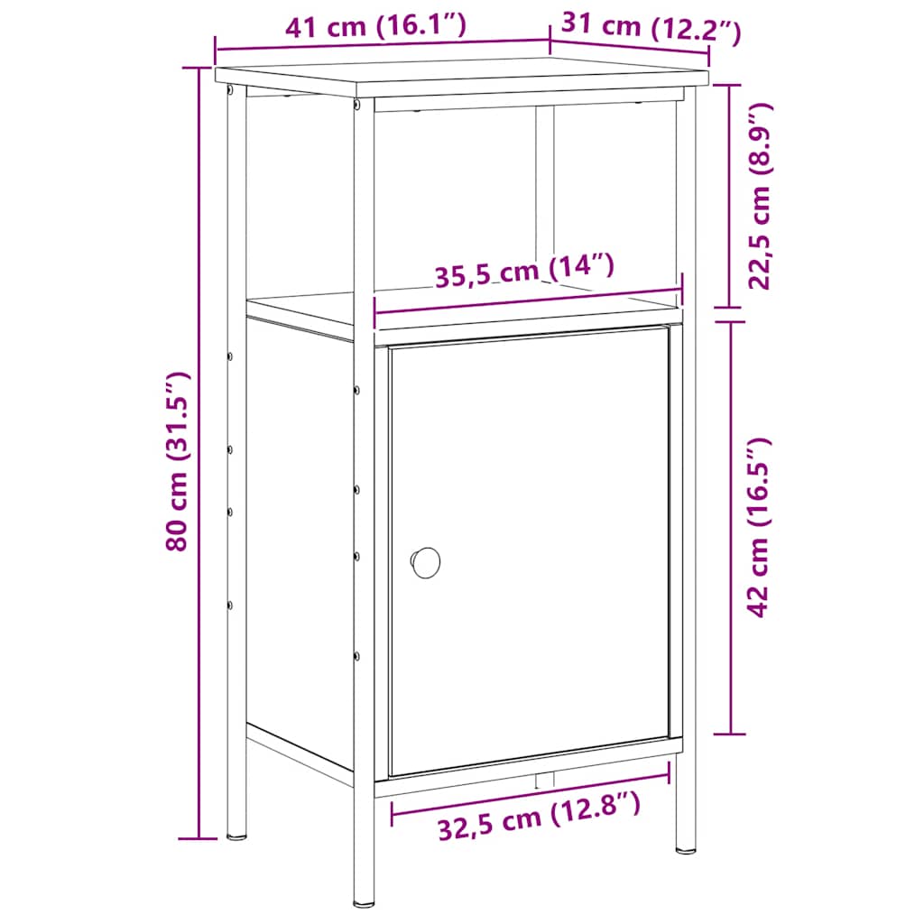 vidaXL Κομοδίνο τεχνίτης Δρυς 41x31x80 εκ. από Επεξεργασμένο Ξύλο