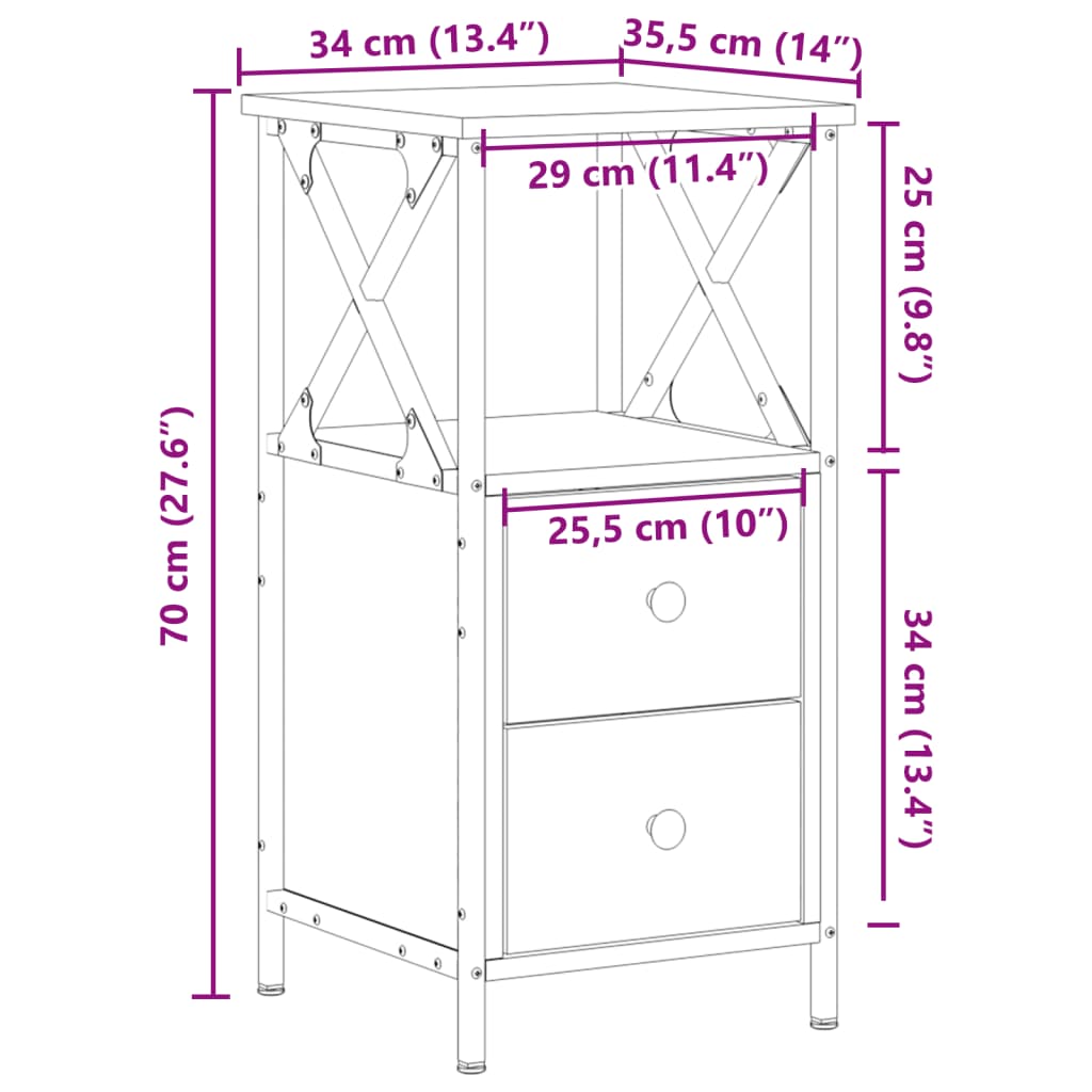 vidaXL Κομοδίνα 2 τεμάχια Παλιό ξύλο 34x35,5x70 cm Κατασκευασμένο ξύλο