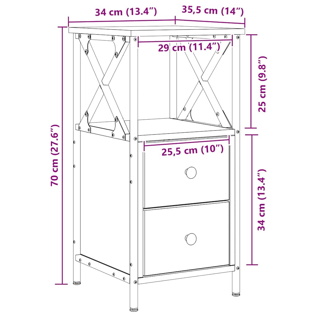 vidaXL Κομοδίνα 2 τεμ Artisan Oak 34x35,5x70 cm Κατασκευασμένο ξύλο