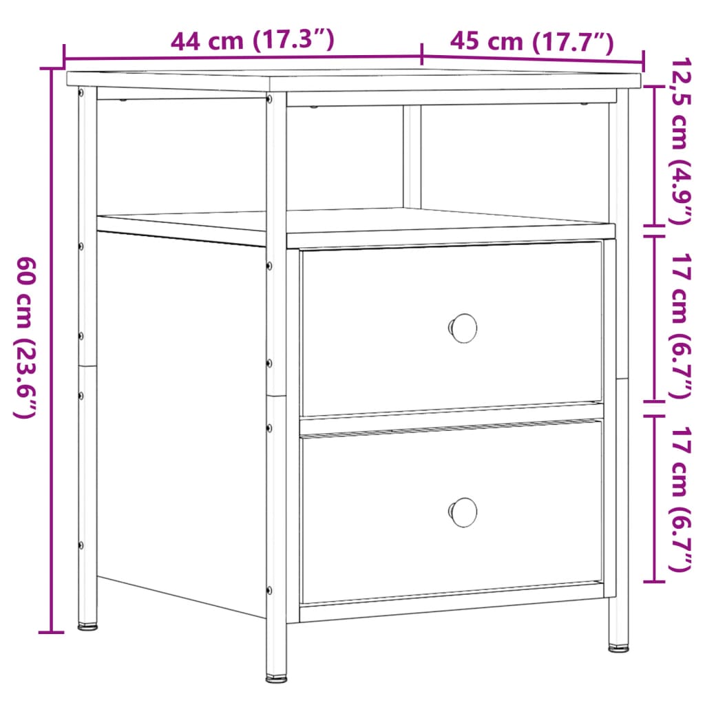 vidaXL Κομοδίνα 2 τεμ. Όψη Παλαιού Ξύλου 44x45x60 εκ. από Επεξ. Ξύλο