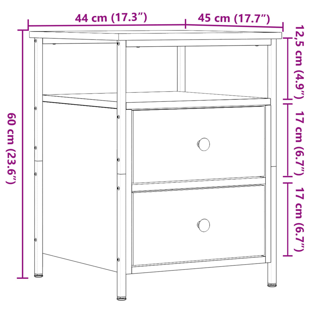 vidaXL Κομοδίνα 2 τεμάχια Artisan Oak 44x45x60 cm Κατασκευασμένο ξύλο