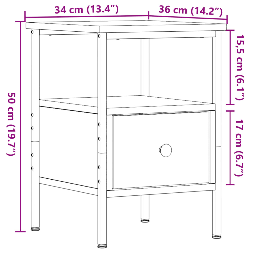 vidaXL Κομοδίνο Αρτισιανή Δρυς 34x36x50 εκ. από Επεξεργασμένο Ξύλο